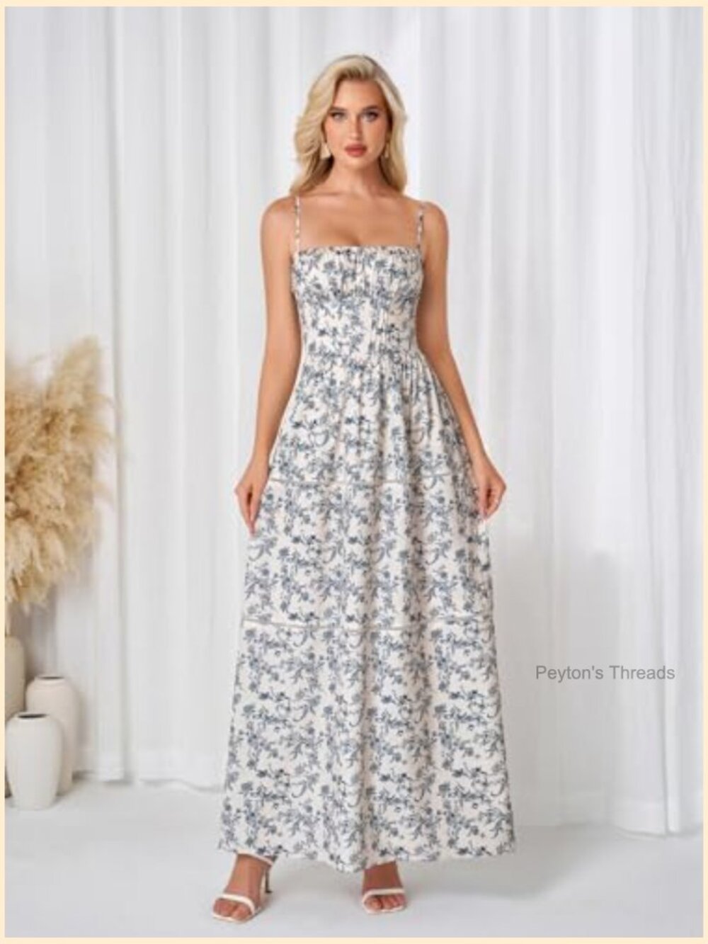 Floral Maxi Corset Dress Spaghetti Strap A Line Smocked Summer Wedding Guest - Picture 3 of 6